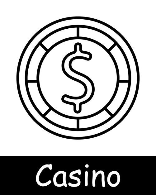 Vector el icono del juego del casino comprobación de la moneda ganar apuesta duplicación de la ficha dinero dólar aumento de las apuestas riesgos emoción ardor pasión líneas negras en fondo blanco concepto de juego