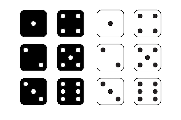Icono de juego de dados con lado de cubo de uno a seis números Conjunto de icono negro con lado para apostar Punto en el cubo de casino