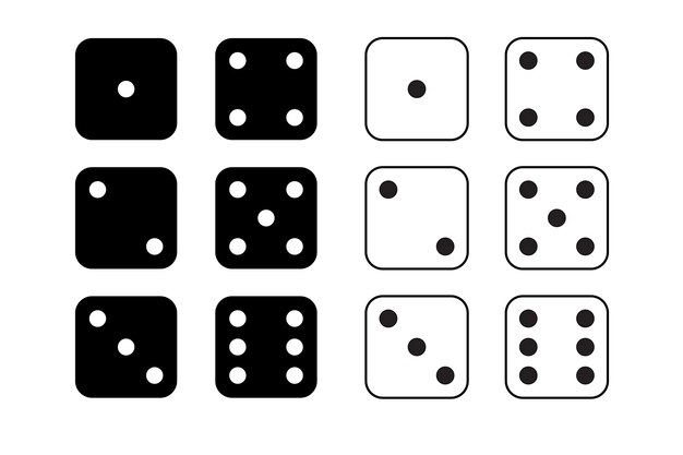 Icono de juego de dados con lado de cubo de uno a seis números Conjunto de icono negro con lado para apostar Punto en el cubo de casino