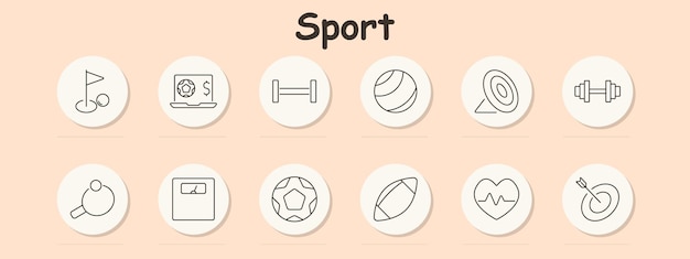 Ícono de juego de deportes Laptop de bandera de golf con símbolo de dinero Palo de barra de yoga tiro con arco objetivo escala de pesas fútbol precisión del ritmo cardíaco levantamiento de pesas equipo deportivo de fitness fijación de objetivos