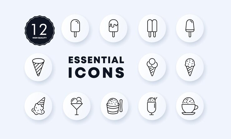Icono de juego de helado Parfait helado de yogur helado sundae chocolate de vainilla en un gofre y en un palo Estilo de neomorfismo Icono de línea vectorial para negocios y publicidad