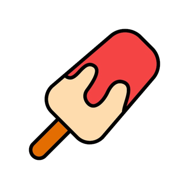 Icono de juego de palomitas de helado helado en un palo de colores rojo y crema refrescante golosina de verano dulce postre congelado disfrutado por niños y adultos