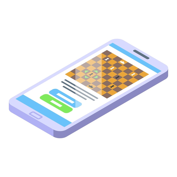 Vector icono de juego de teléfono inteligente vector isométrico historia del tablero de ajedrez en línea