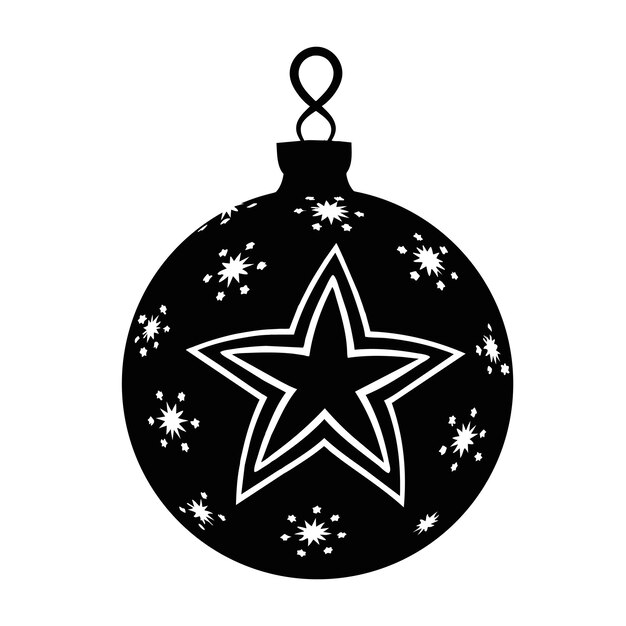 Icono de juguete de árbol de Navidad Silueta negra de bola de Navidad Dibujo vectorial Objeto aislado en Pentecostés