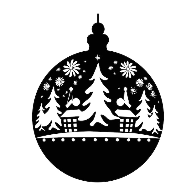 Vector icono de juguete de árbol de navidad silueta negra de bola de navidad dibujo vectorial objeto aislado en pentecostés