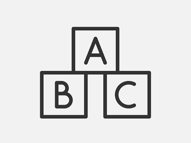 Icono de juguete de cubos ABC sobre fondo blanco. Ilustración de vector de estilo de línea.