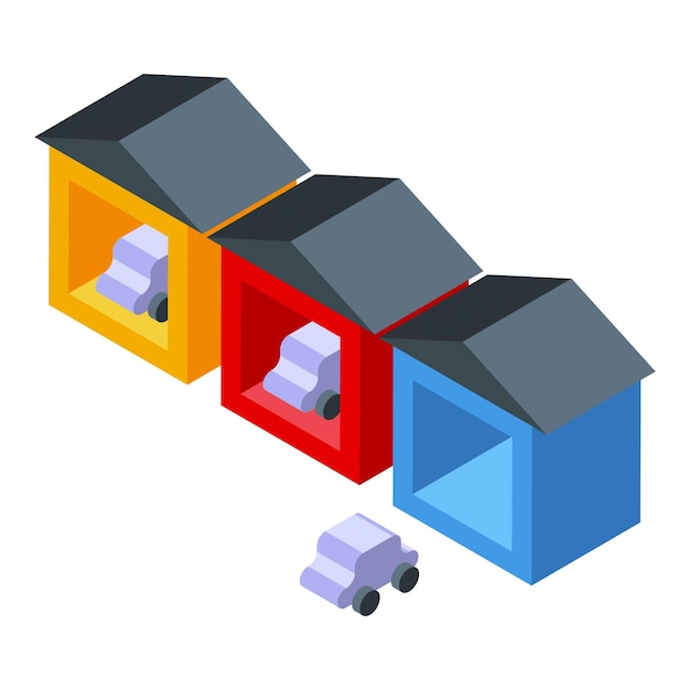 Icono de juguete de garaje de coche vector isométrico Educación de clase Escuela infantil