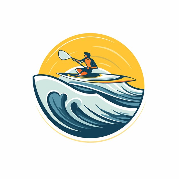 Vector Ícono de kayak ilustración vectorial de un kayakista remando en una ola