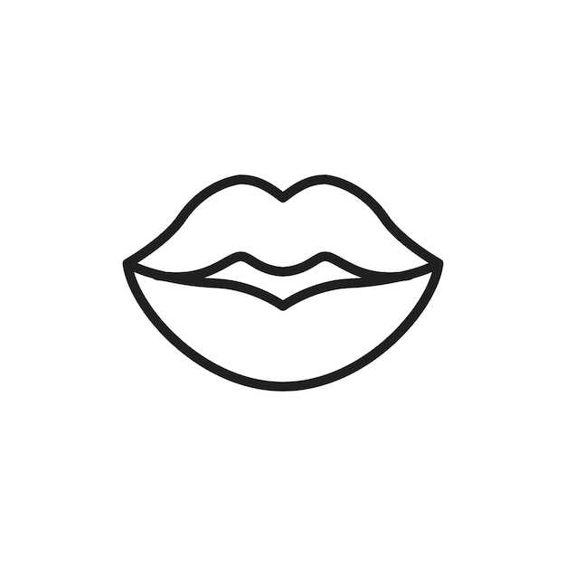 Icono de los labios Arte plano en blanco y negro aislado