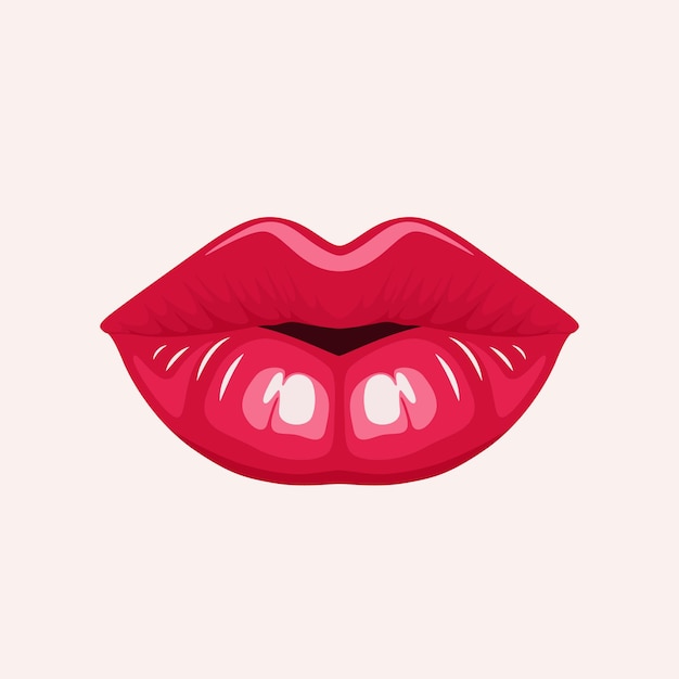 Icono de labios femeninos rojos de vector plano de primer plano Labios femeninos que dan besos