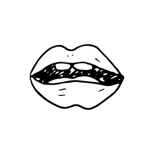 Icono de labios handdrawn doodle. boceto negro dibujado a mano. símbolo de signo. elemento de decoración. fondo blanco. aislado. diseño plano. ilustración vectorial.