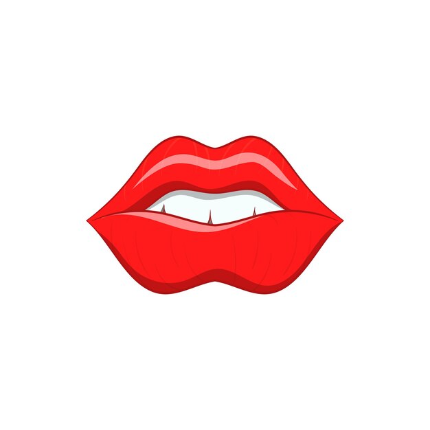 Icono de labios rojos en estilo de dibujos animados sobre un fondo blanco