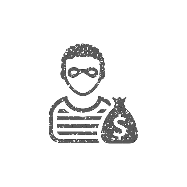Icono de ladrón en la ilustración de vector de textura grunge