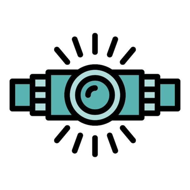 Icono de lámpara de cabeza de senderismo Contorno Icono de vector de lámpara de cabeza de senderismo para diseño web aislado en color plano de fondo blanco