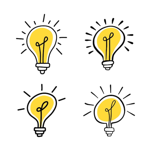 Icono de lámpara de dibujo digital dibujado a mano símbolo de bombilla aislado en fondo blanco idea tip con