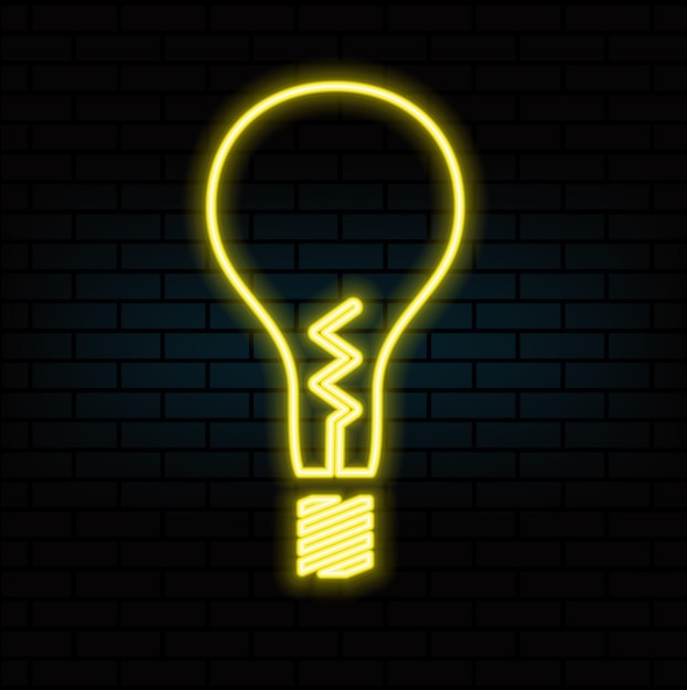 Icono de lámpara eléctrica de neón de contorno Marco de lámpara de neón brillante con pictograma de idea de destello de señal de relámpago