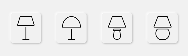 Ícono de la lámpara de mesa Lámpara de escritorio en línea Íconos de la lámpada de contorno Ilustración vectorial de stock