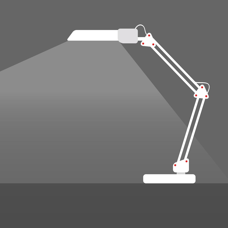 Vector icono de lámpara de mesa moderna estilo de diseño plano con sombra larga lámpara de plástico blanco simple