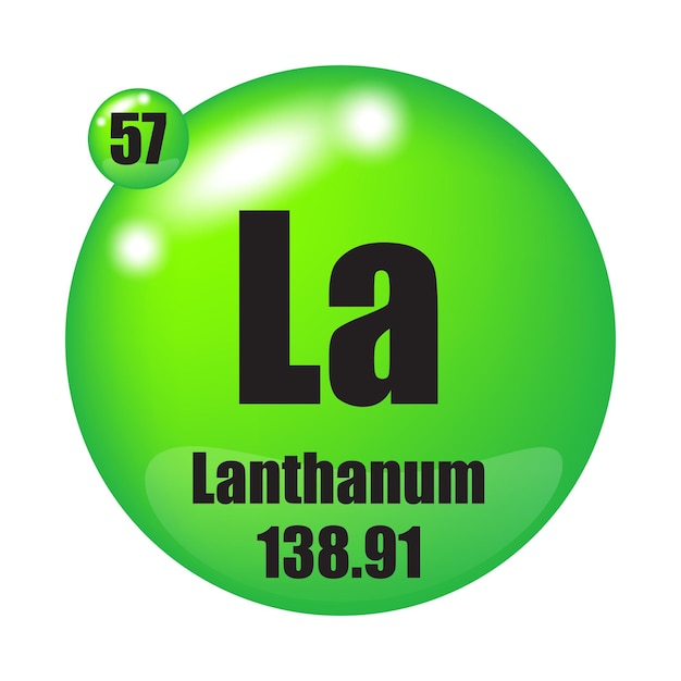 Icono de lantano El elemento químico La Número atómico 57 Masa 13891 Esfera verde