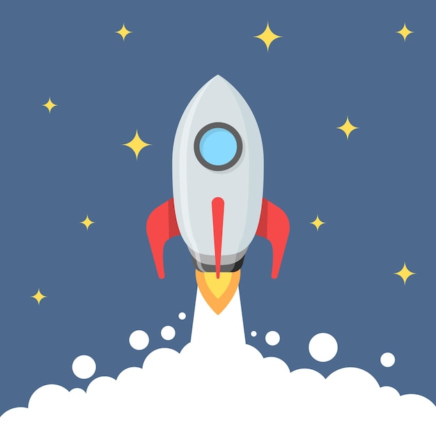 Icono de lanzamiento de cohete en estilo plano Ilustración vectorial de nave espacial en un fondo aislado Concepto de negocio de letrero de nave espacial