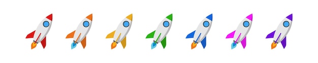 Vector icono de lanzamiento de cohete símbolo de vector de color de nave espacial icono de inicio plano simple conjunto de ilustraciones de astronautas iconos web de naves espaciales