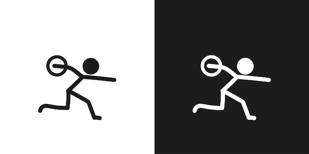 Icono de lanzamiento de disco pictograma diseño vectorial Figura de palo hombre lanzador de disco atleta icono símbolo de signo