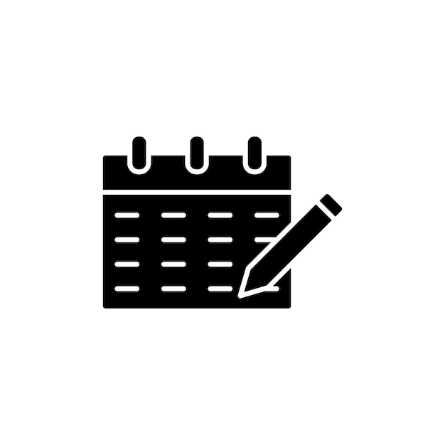Icono de lápiz de calendario conjunto horario de eventos pictograma año mes o día fecha símbolo vectorial de calendario agenda signo icono de recordatorio de cita en negro relleno y estilo delineado
