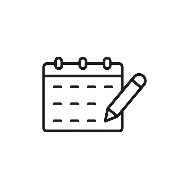 Icono de lápiz de calendario conjunto horario de eventos pictograma año mes o día fecha símbolo vectorial de calendario agenda signo icono de recordatorio de cita en negro relleno y estilo delineado