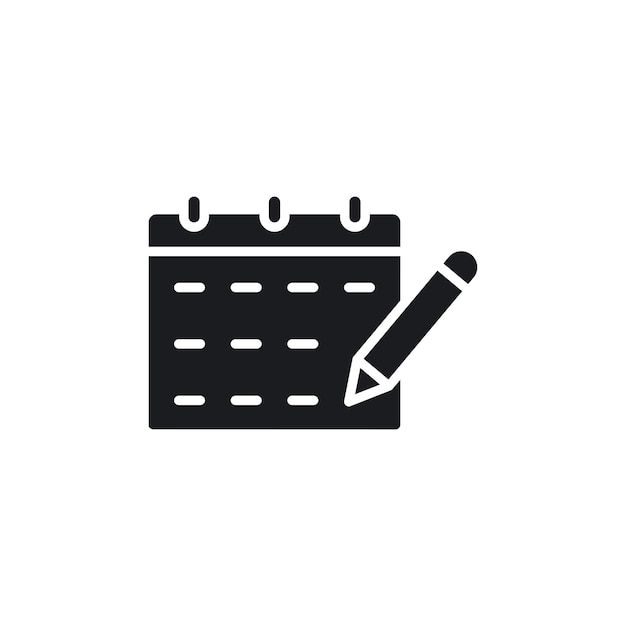 Icono de lápiz de calendario conjunto horario de eventos pictograma año mes o día fecha símbolo vectorial de calendario agenda signo icono de recordatorio de cita en negro relleno y estilo delineado