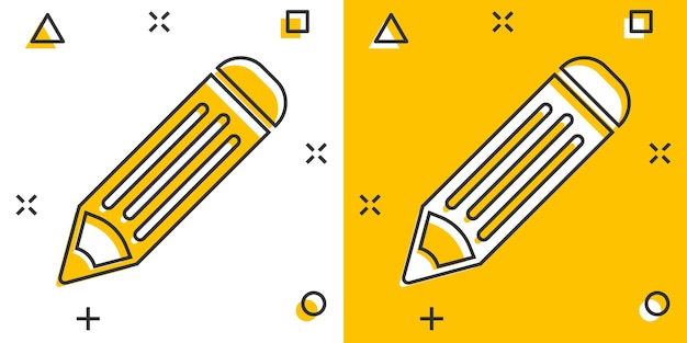 Icono de lápiz de dibujos animados de vector en estilo cómic pictograma de ilustración de signo de pluma concepto de efecto de salpicadura de negocio de lápiz