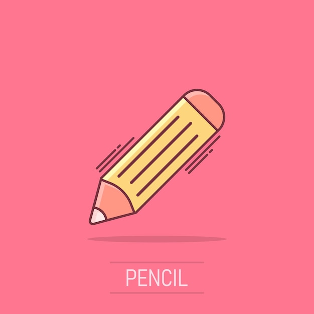 Icono de lápiz de dibujos animados vectoriales en estilo cómico Ilustración de letrero Pictograma de lápices concepto de efecto de salpicaduras comerciales