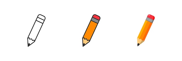 Icono de lápiz establecido en diferentes estilos Símbolo de señal de diseño de línea y plana Ilustración aislada vectorial