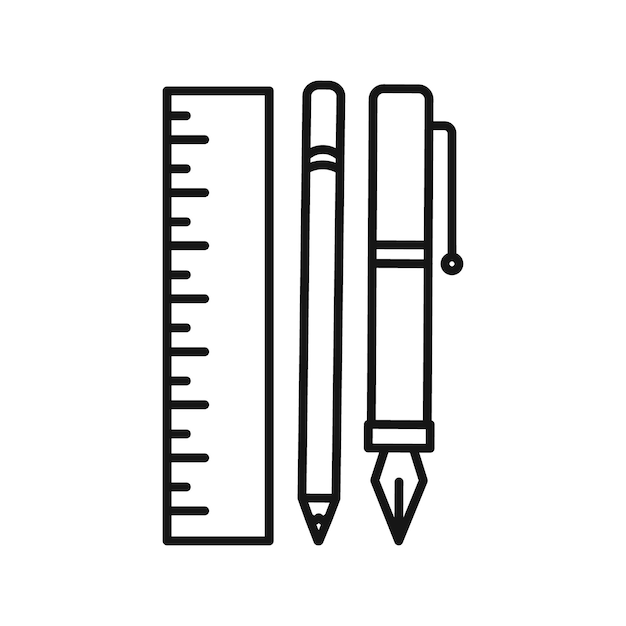 Icono de lápiz y lápiz de regla Logotipo vectorial de arte de línea negra
