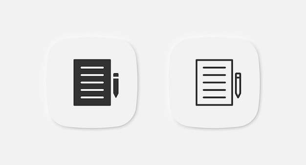 Icono de lápiz y papel Símbolo de documento Señales de nota y lápiz Símbolos de contrato Iconos de lista de oficina Signo aislado de vector negro