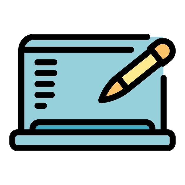 Icono de lápiz portátil vector de contorno Almohadilla de diseño Dibujar color de firma plano