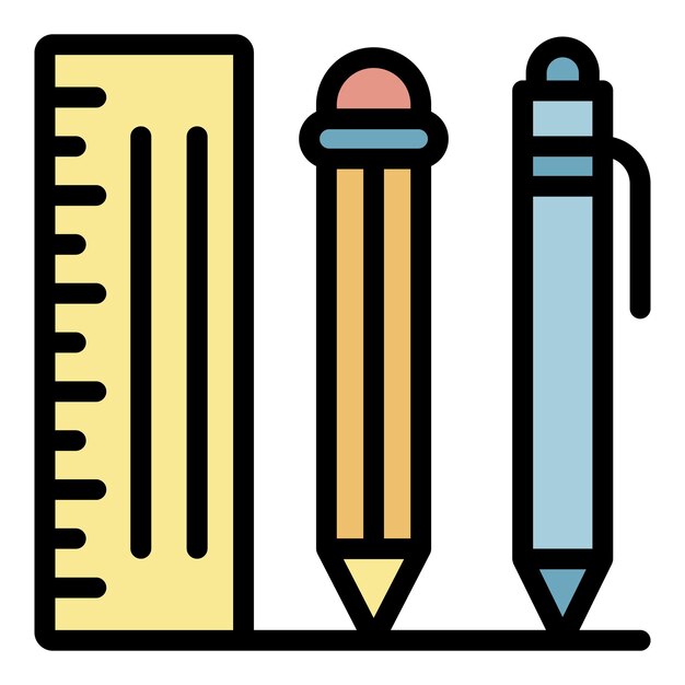 Icono de lápiz de regla Contorno de lápic de regla Icono vectorial del lápiz color plano aislado