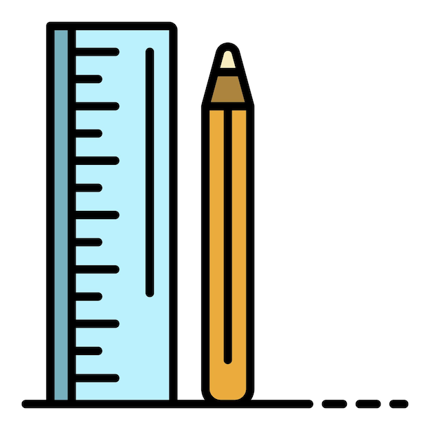 Icono de lápiz de regla Contorno lápiz de regla vector icono color plano aislado