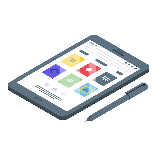 Icono de lápiz de tableta de libro electrónico Isométrico del icono de vector de lápiz de tableta de libro electrónico para diseño web aislado sobre fondo blanco