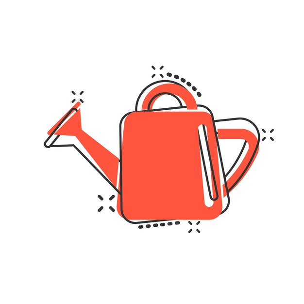 Icono de lata de agua en estilo cómico Ilustración vectorial de dibujos animados de jardín de riego en fondo blanco aislado Concepto de negocio de efecto salpicaduras de riego