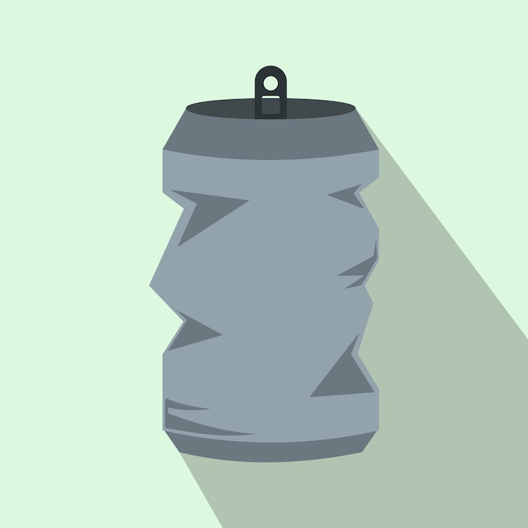 Vector icono de latas de aluminio arrugado en estilo plano con sombra larga símbolo de bebida