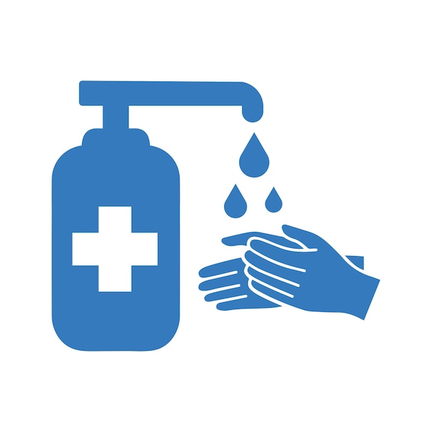icono de lavado de manos de desinfectante Diseño de color azul