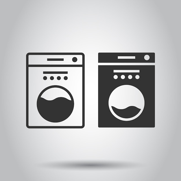 Icono de lavadora en estilo plano Ilustración de vector de lavadora sobre fondo blanco aislado Concepto de negocio de lavandería