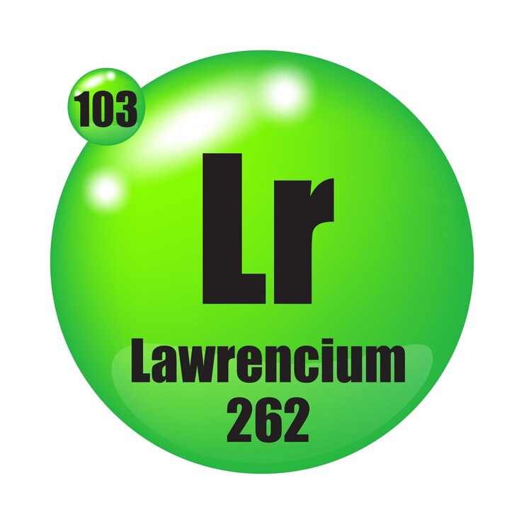 Vector icono de lawrencio elemento químico lr número atómico 103 masa 262 diseño de la esfera verde