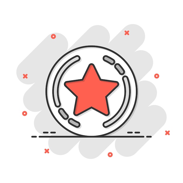 Icono de lealtad en estilo cómic Ilustración de vector de dibujos animados de recompensa sobre fondo blanco aislado Concepto de negocio de efecto de salpicadura de descuento