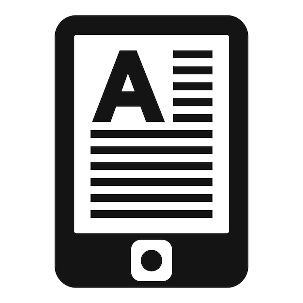Icono de lector de libros electrónicos en blanco y negro
