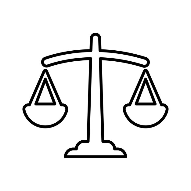 Icono legal de juicio de equilibrio de justicia Diseño de contorno de línea