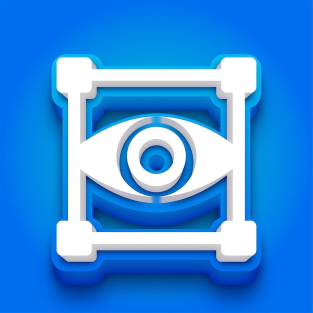 El icono de la lente de la cámara 3D azul y blanca de moda con un fondo azul vibrante