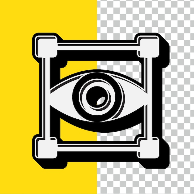 Icono de lente de cámara blanca de estilo retro con fondo amarillo editable