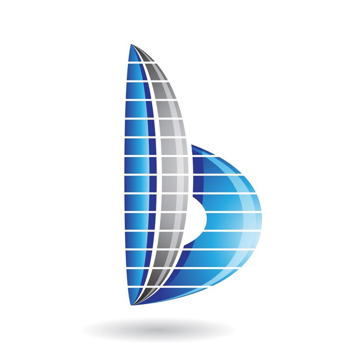 Vector icono de letra b en forma de rascacielos de rayas abstractas azul y gris