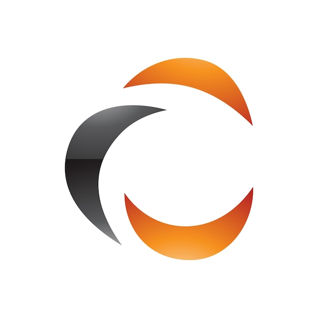 Icono de letra C en forma de media luna brillante negro y naranja sobre un fondo blanco